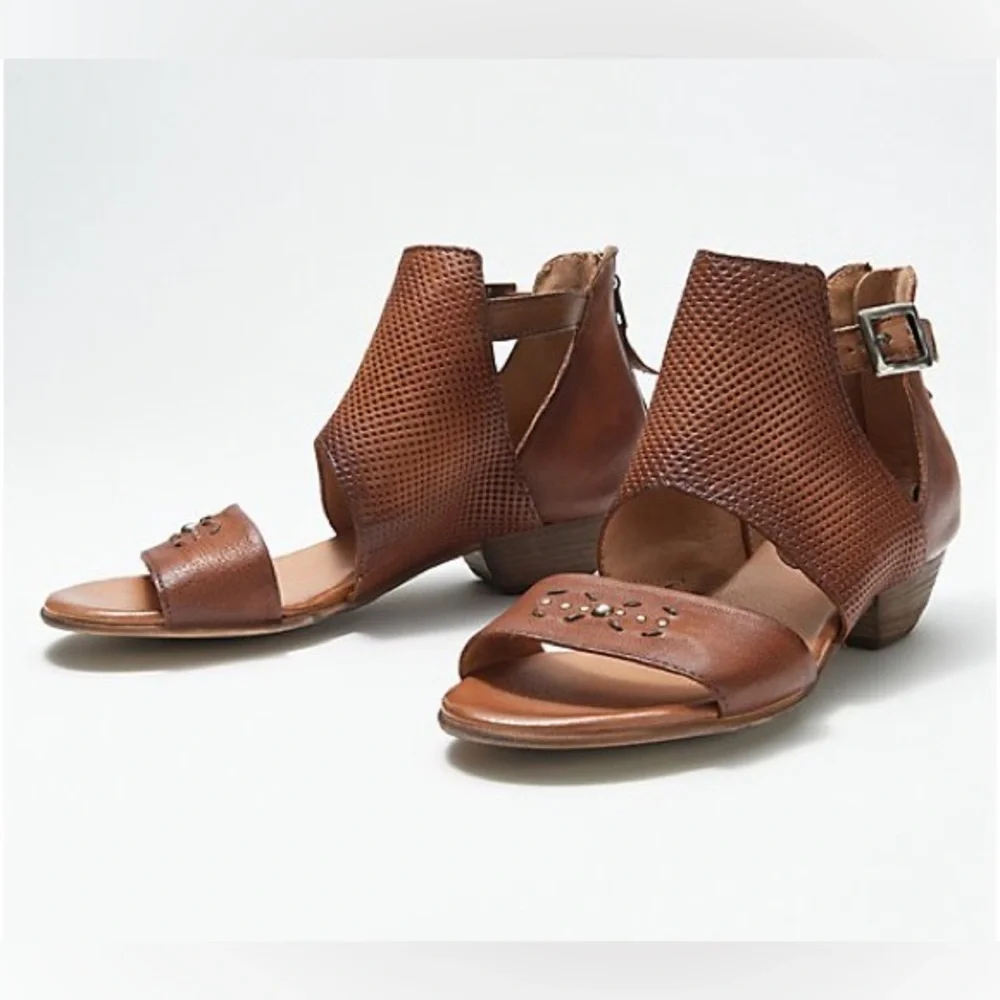 Miz Mooz Women’s Caribe Leather Cutout Sandals Brandy/Brown/Tan Size 38